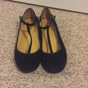 Black suede T-strap flats